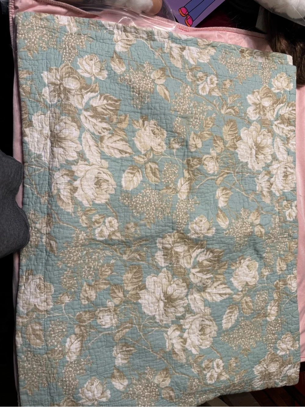 Laura Ashley Floral Quilted Pillow Two Shams Standard  Blue Cotton Cottagecore